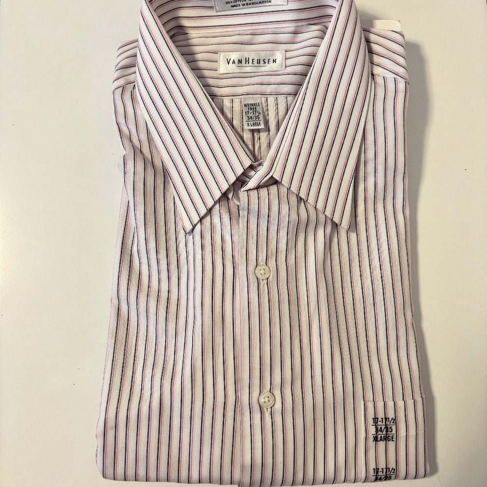 Van Heusen Button Down Long Sleeve Dress Shirt Stripes 17-17.5 Neck 34-35 Sleeve